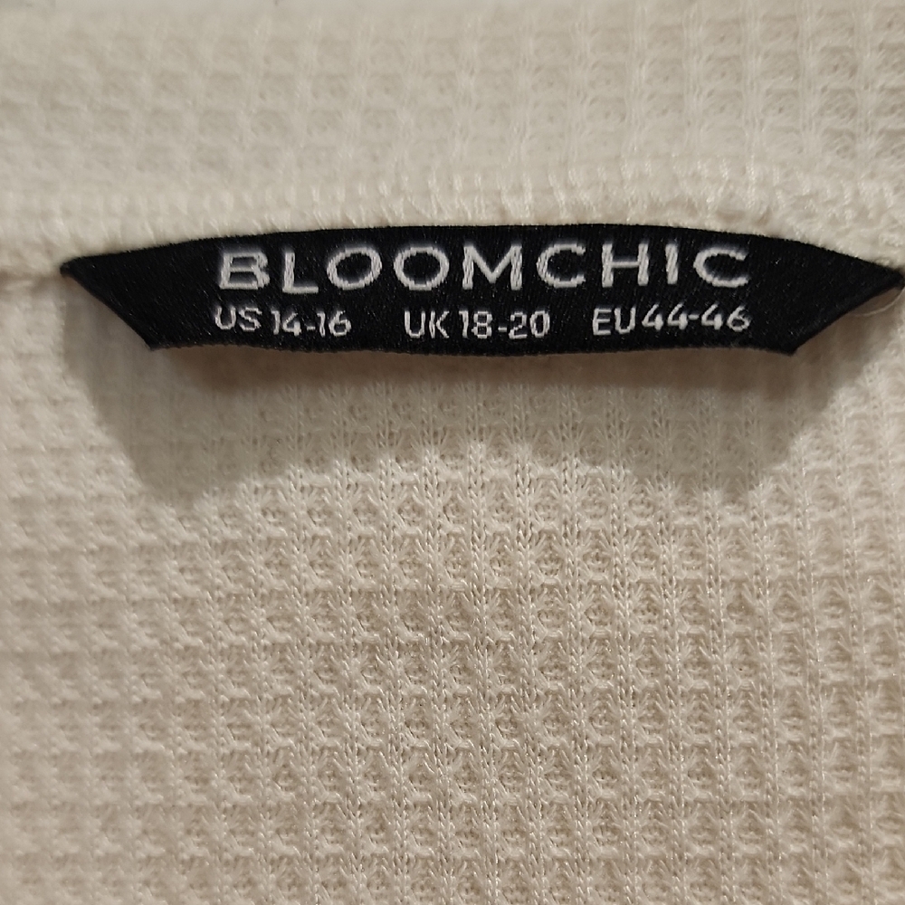 Bloomchic Waffle Knit Ruffled Sleeve Top - Cream 1x - Picture 2 of 6